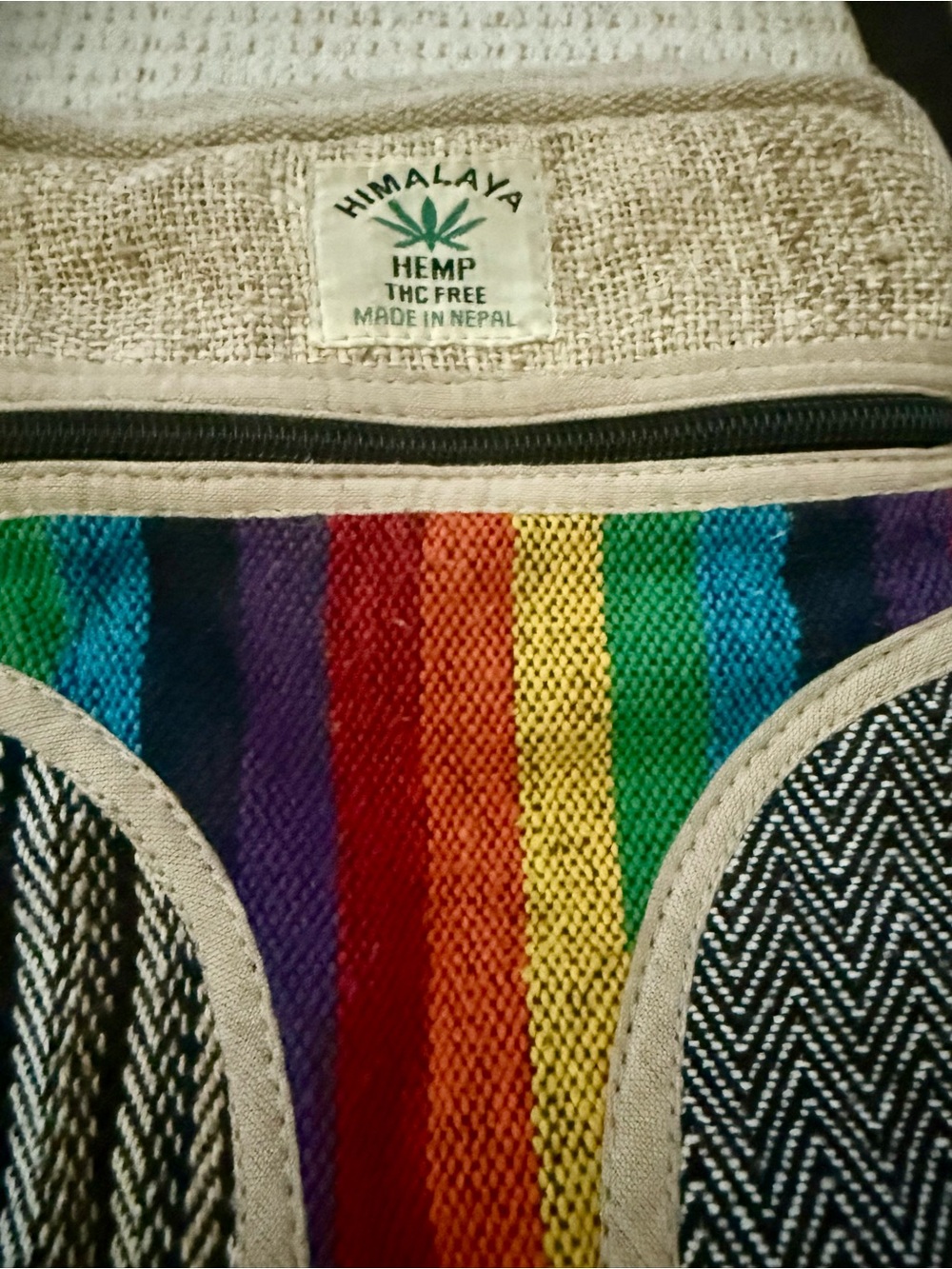 Himalayan Hemp Natural Rainbow Stripe Crossbody Bag - Picture 4 of 7